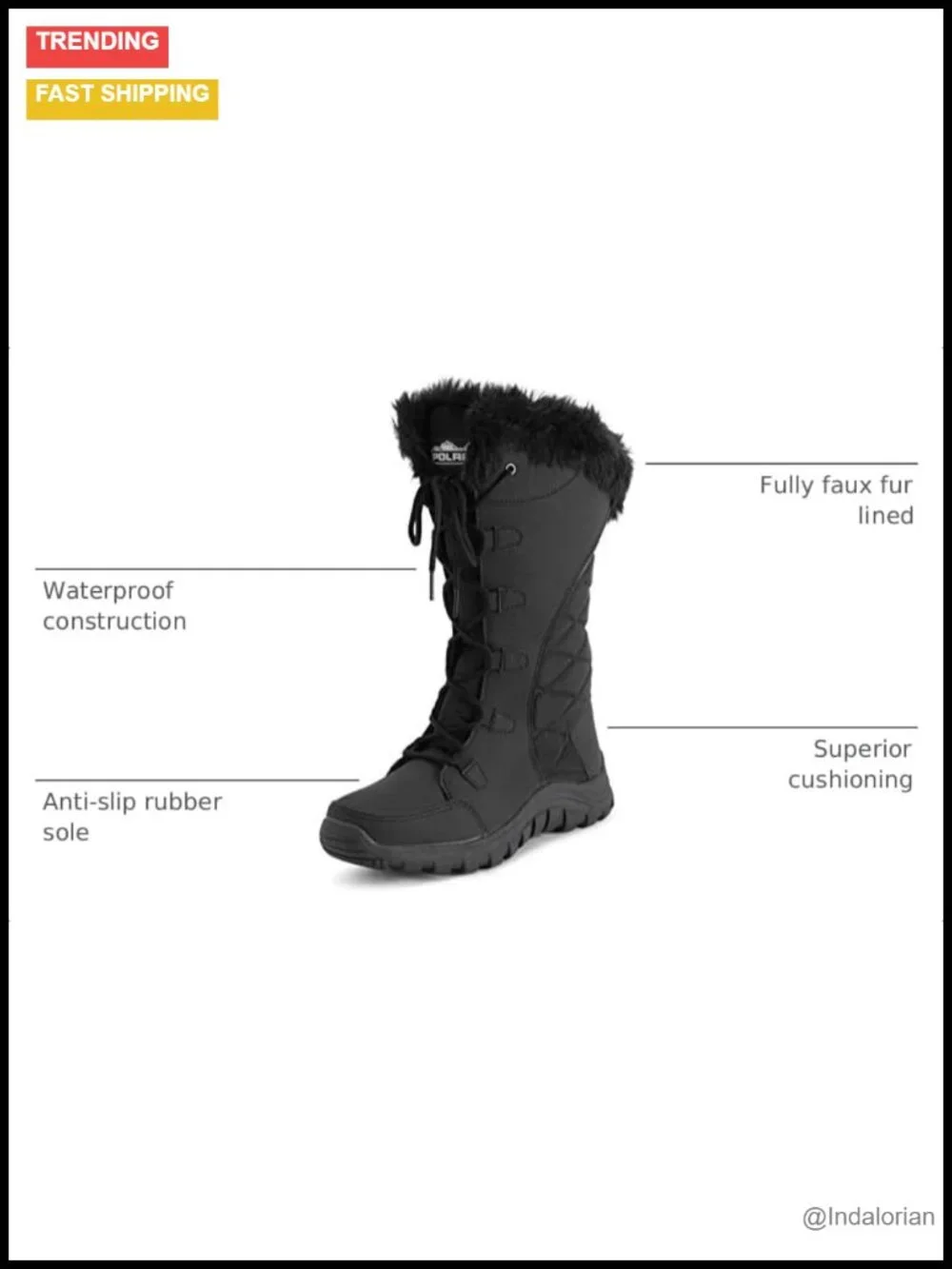 Womens Quilted Faux Fur Cuff Snow Rain Winter Boots Lace Up